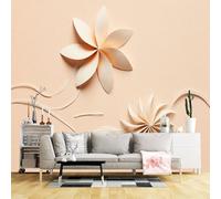 Custom Size Wall Murals,3D Paper Flowers Botanical Art Delicate Floral Design Light Peach Background Delicate Craft Paper Flower,SelfAdhesive Wall Fabric(NO PVC) Wallpaper for Living Room