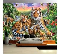 Custom Size Wall Murals，3D Tropical Rainforest Animal Tiger，Removable Peel and Stick Self-Adhesive Wall Murals Large Photo Wallpaper