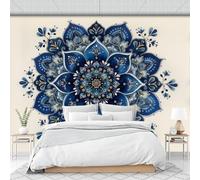 Custom Size Wall Murals 400 X 280 Cm, Geometric Mandala Floral Print Non-Woven Wall Mural Poster, Arabic Pattern Large Photo Wallpaper for Living Room Bedroom Kitchen Office