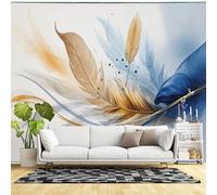 Custom Size Wall Murals,Abstract Blue and Gold Feathers Art Modern Elegant Light Texture Design,SelfAdhesive Wall Fabric(NO PVC) Removable Large Wallpaper for Living Room