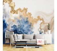 Custom Size Wall Murals,Abstract Blue and Gold Fluid Art Ocean Wave Texture Modern Aesthetic Painting,SelfAdhesive Wall Fabric(NO PVC) Removable Large Wallpaper for Living Room,Bedroom