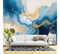 Custom Size Wall Murals,Abstract Blue Gold Fluid Art Ocean Wave Texture Modern Painting,SelfAdhesive Wall Fabric(NO PVC) Removable Large Wallpaper for Living Room