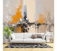 Custom Size Wall Murals,Abstract Cityscape Orange Grey Texture Modern Art Painting Contemporary Urban Design,SelfAdhesive Wall Fabric(NO PVC) Removable Large Wallpaper for Living Room