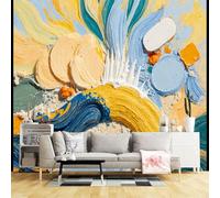 Custom Size Wall Murals,Abstract Colorful Brush Stroke Ocean Wave Sunburst Texture Art,SelfAdhesive Wall Fabric(NO PVC) Removable Large Wallpaper for Living Room,Bedroom