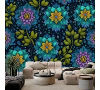 Custom Size Wall Murals Abstract Doodle Mandala Flowers W200 x H140 cm Removable Large Blue Photo Wallpaper for Nursery Living Room Bedroom Playroom Office Backdrop Wall Decor Poster Picture