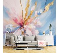 Custom Size Wall Murals,Abstract Floral Bloom Blue Pink Gold Brushstroke Modern Art Painting,SelfAdhesive Wall Fabric(NO PVC) Removable Large Wallpaper for Living Room,Bedroom