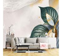 Custom Size Wall Murals,Abstract Gold Green Leaves Minimalist Botanical Art Modern Luxury Design,SelfAdhesive Wall Fabric(NO PVC) Removable Large Wallpaper for Living Room,Bedroom