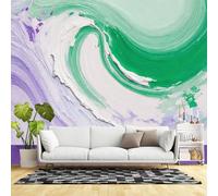 Custom Size Wall Murals,Abstract Green Purple Brush Stroke Texture Modern Art Painting Wave Pattern,Aesthetic Artistic Design,SelfAdhesive Wall Fabric(NO PVC) Removable Large Wallpaper