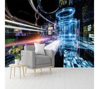 Custom Size Wall Murals, Abstract Light Trails Geometric Tech Innovation, Self-Adhesive Removable Peel and Stick Wallpaper, for Living Room, Bedroom, Shop, Office, Kids