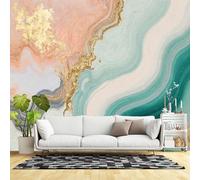 Custom Size Wall Murals,Abstract Marble Texture Teal Pink Gold Fluid Art Luxury Pattern Modern Design,SelfAdhesive Wall Fabric(NO PVC) Removable Large Wallpaper for Living Room