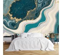 Custom Size Wall Murals,Abstract Marbled Teal Blue Gold Swirls Liquid Agate Pattern,Self-Adhesive Wall Covering Fabric (NO PVC),Removable Wallpaper for Living Room Bedroom Office Kids