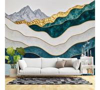 Custom Size Wall Murals,Abstract Mountain Landscape Gold Inlay Teal Wave Texture Modern Minimalist Art,SelfAdhesive Wall Fabric(NO PVC) Removable Large Wallpaper for Living Room,Bedroom