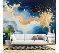 Custom Size Wall Murals,Abstract Ocean Wave Gold Splash Fluid Art Ocean Blue Gold Texture,SelfAdhesive Wall Fabric(NO PVC) Removable Large Wallpaper for Living Room,Bedroom