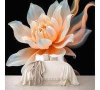 Custom Size Wall Murals Abstract Peach Lotus Flower on Black Background Removable Self-Adhesive Wallpaper for Bedroom Living Room Dining Room