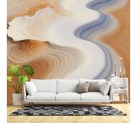 Custom Size Wall Murals,Abstract Sand Wave Pattern Beige Blue Flow Desert Texture Modern Art Design,SelfAdhesive Wall Fabric(NO PVC) Removable Large Wallpaper for Living Room