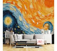 Custom Size Wall Murals,Abstract Sun and Moon Swirling Sky Ocean Wave Painting Texture Art,SelfAdhesive Wall Fabric(NO PVC) Removable Large Wallpaper for Living Room,Bedroom