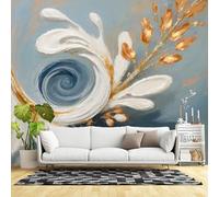 Custom Size Wall Murals,Abstract Swirl Art Golden Leaves Blue Wave Modern Painting Texture,SelfAdhesive Wall Fabric(NO PVC) Removable Large Wallpaper for Living Room