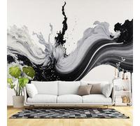 Custom Size Wall Murals,Abstract Swirl Ink Splatter Fluid Art Black White Flowing Wave Splash Texture,SelfAdhesive Wall Fabric(NO PVC) Removable Large Wallpaper for Living Room,Bedroom