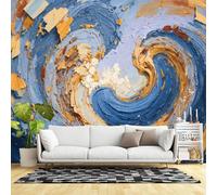 Custom Size Wall Murals,Abstract Swirling Oil Paint Texture Impressionist Ocean Wave Golden Blue,SelfAdhesive Wall Fabric(NO PVC) Removable Large Wallpaper for Living Room,Bedroom,Office