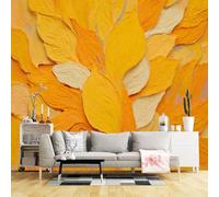 Custom Size Wall Murals,Abstract Yellow Orange Textured Leaves Artistic Pattern Warm Autumn Decorative Design,SelfAdhesive Wall Fabric(NO PVC) Wallpaper for Living Room