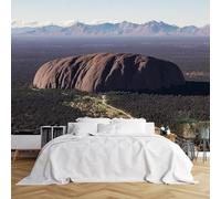 Custom Size Wall Murals,Aerial View Uluru Ayers Rock Australian Outback Red Monolith Dark Green Trees Snow-Capped Mountains,Self-Adhesive Wall Covering Fabric (NO PVC),Removable Wallpaper