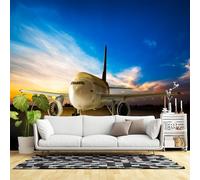 Custom Size Wall Murals, Airplane Runway Golden Sky Dark Empty, Self-Adhesive Wall Fabric(NO PVC) Removable Large Photo Wallpaper for Living Room, Bedroom,Office