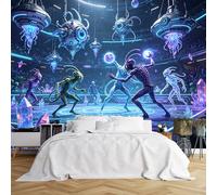 Custom Size Wall Murals Alien Arena Fight with Energy Powers and Spectators Wall Murals Sci-Fi Action Scene Wallpaper Vivid Self-Adhesive Removable Wallpaper for Bedroom