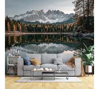 Custom Size Wall Murals Alpine Lake Reflection Wall Murals Mountain Forest Landscape Wallpaper, Wall Art, Custom Size Wallpaper for Living Room