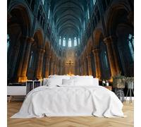 Custom Size Wall Murals Ancient Cathedral Interior with Cross and Candles Wall Murals Gothic Fantasy Scene Wallpaper HD Self-Adhesive Removable Wallpaper for Living Room