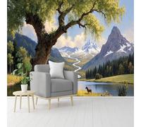 Custom Size Wall Murals, Ancient Tree with Lake & Snow-Capped Mountains, Self-Adhesive Removable Peel and Stick Wallpaper, for Living Room, Bedroom, Shop, Office, Kids