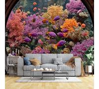 Custom Size Wall Murals Aquarium Coral Reef Wall Murals Colorful Fish Underwater Landscape Wallpaper Home Decor Self-Adhesive Removable Wallpaper for Living Room