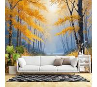 Custom Size Wall Murals,Autumn Forest Scene Woodland Path Deer Silhouette Golden Leaves,SelfAdhesive Wall Fabric(NO PVC) Removable Large Wallpaper for Living Room,Bedroom