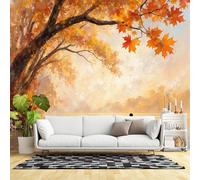 Custom Size Wall Murals,Autumn Lakeside Serenity Person Rowing Boat Maple Tree Fall Colors,SelfAdhesive Wall Fabric(NO PVC) Removable Large Wallpaper for Living Room