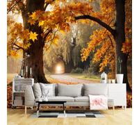 Custom Size Wall Murals,Autumn Winding Path with Golden Leaves Self-Adhesive Wall Fabric (NO PVC) Removable Large Photo Wallpaper for Living Room, Bedroom, Office