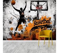 Custom Size Wall Murals, Basketball Dunk & Graffiti Wall Self-Adhesive Removable Wall Covering Fabric, Large Photo Wallpaper for Game Room Teen Bedroom Sports Den