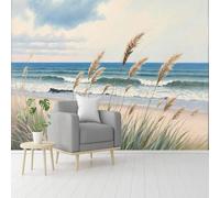 Custom Size Wall Murals， Beach Scenery， Coastal View， Ocean Waves， Sea Grass， Tranquil Landscape， SelfAdhesive Removable Peel and Stick Wallpaper， for Living Room，Bedroom，Shop，Office，Kids