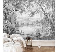 Custom Size Wall Murals，Black and White Forest Line Rainforest，Removable Peel and Stick Self-Adhesive Wall Murals Large Photo Wallpaper