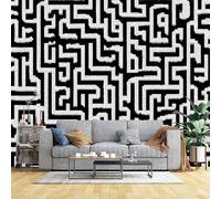 Custom Size Wall Murals Black White Maze Pattern Wall Murals Abstract Geometric Art Wallpaper Home Decor Self-Adhesive Removable Wallpaper for Office
