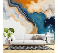 Custom Size Wall Murals,Blue Gold Abstract Fluid Marble Texture Modern Art Ocean Wave Pattern,SelfAdhesive Wall Fabric(NO PVC) Removable Large Wallpaper for Living Room
