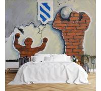 Custom Size Wall Murals,Brick Humanoid Figures Cracked Wall Conflict Scene,Self-Adhesive Wall Covering Fabric (NO PVC),Removable Wallpaper for Living Room Bedroom Office Kids
