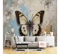 Custom Size Wall Murals,Butterfly on Vintage Textured Wall Artistic Nature Insect Rustic Style,SelfAdhesive Wall Fabric(NO PVC) Removable Large Wallpaper for Living Room,Bedroom