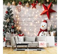 Custom Size Wall Murals,Christmas Festive Scene with Tree, Snowman, Gifts & Gingerbread Self-Adhesive Wall Fabric (NO PVC) Removable Large Photo Wallpaper for Living Room, Bedroom, Office