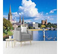 Custom Size Wall Murals, Cityscape River Church Spires Waterfowl, Self-Adhesive Removable Peel and Stick Wallpaper, for Living Room, Bedroom, Shop, Office, Kids