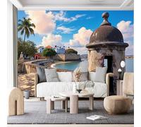 Custom Size Wall Murals, Coastal Fortification Stone Turret Colonial Buildings Self-Adhesive Wall Fabric (NO PVC) Removable Large Photo Wallpaper for Living Room, Bedroom, Office