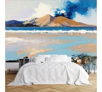 Custom Size Wall Murals,Coastal Landscape with Beach Waves and Mountains Partly Cloudy Sky Scene,Self-Adhesive Wall Covering Fabric (NO PVC),Removable Wallpaper for Living Room Bedroom Kids