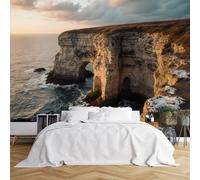 Custom Size Wall Murals,Coastal Limestone Cliff Ocean Arches Snow Partly Cloudy Sunset Sky,Self-Adhesive Wall Covering Fabric (NO PVC),Removable Wallpaper for Living Room Bedroom Office Kids