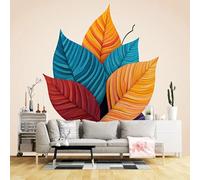 Custom Size Wall Murals,Colorful Abstract Leaves Art Modern Botanical Design Autumn Foliage Pattern Minimalist Nature Illustration,SelfAdhesive Wall Fabric(NO PVC) Wallpaper for Living