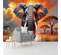 Custom Size Wall Murals， Colorful Elephant， African Savanna， Wildlife Art， Abstract Pattern， SelfAdhesive Removable Peel and Stick Wallpaper， for Living Room，Bedroom，Shop，Office，Kids