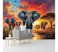 Custom Size Wall Murals, Colorful Elephant Art African Savanna, Self-Adhesive Removable Peel and Stick Wallpaper, for Living Room, Bedroom, Shop, Office, Kids
