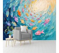 Custom Size Wall Murals， Colorful Fish Painting， Marine Life Artwork， Aquatic Animals，Ocean Theme， SelfAdhesive Removable Peel and Stick Wallpaper， for Living Room，Bedroom，Shop，Office，Kids